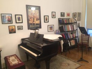 Photo of Paul's downtown studio with Baldwin baby grand piano